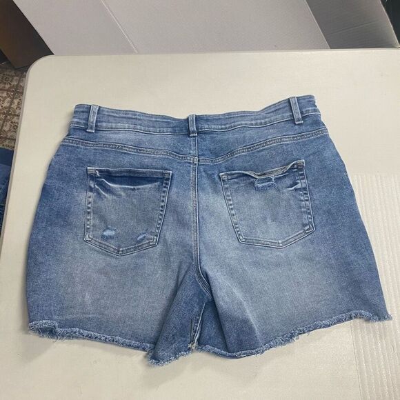 EDGELY Women’s Jean Shorts Button Fly Size 18W High Rise Raw Edge Blue Denim - Picture 9 of 11